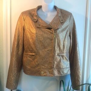 Anne Klein Snakeskin Print Moto Jacket Size S
